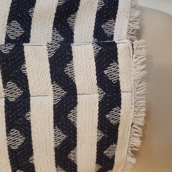 NAVY & WHITE STRIPED DIAMOND ZIGZAG BLAZER PREPPY COASTAL NAUTICAL RAW EDGE NWT - Picture 3 of 10